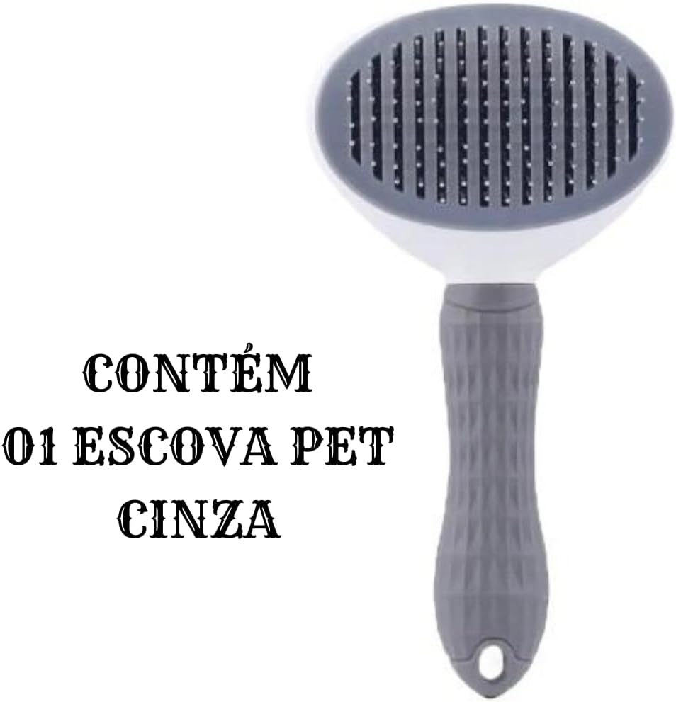 Escova Removedora de Pelos para Cães e Gatos, Auto-Limpante, (CINZA)