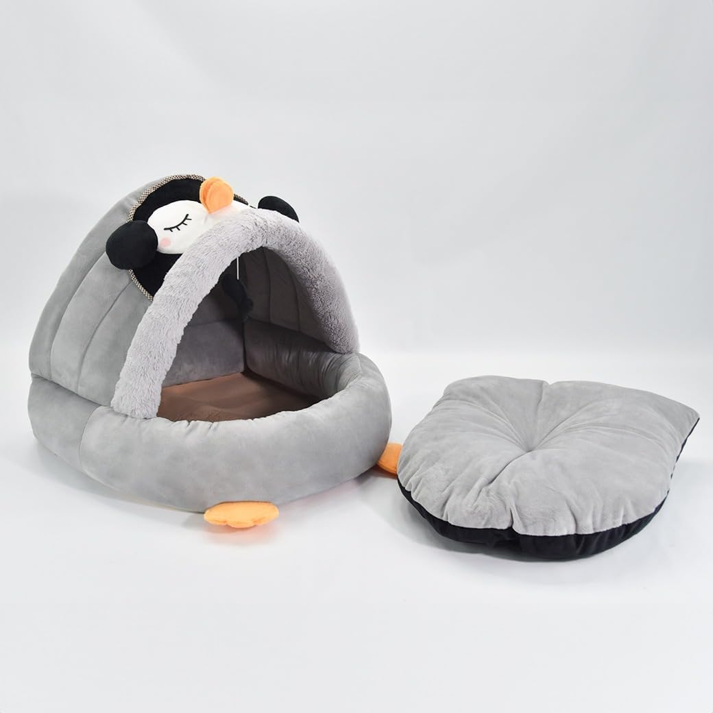 Cama Toca Pet Pinguim CINZA Luxo PETBUCO Veludo com Almofada para Cães Pequenos e Gatos