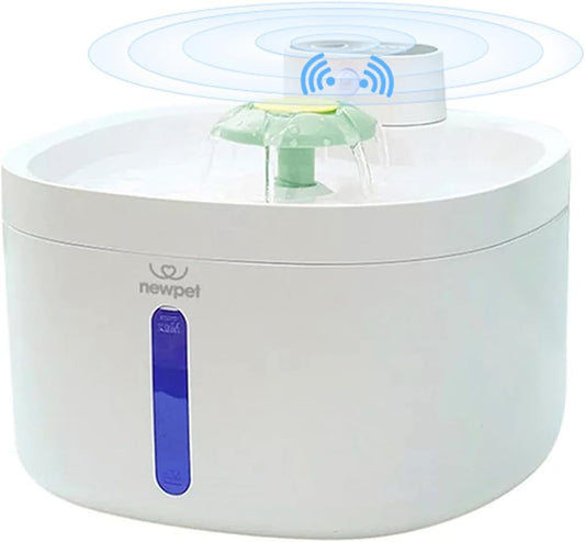 Fonte de água para gatos, 2.6L Fonte para gatos automática sem fio com janela de nível de água para gatos e cães com sensor de movimento