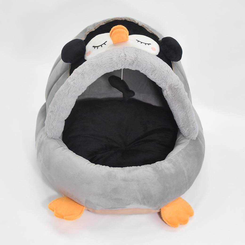 Cama Toca Pet Pinguim CINZA Luxo PETBUCO Veludo com Almofada para Cães Pequenos e Gatos