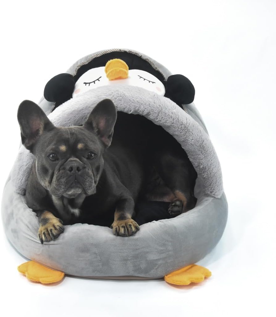 Cama Toca Pet Pinguim CINZA Luxo PETBUCO Veludo com Almofada para Cães Pequenos e Gatos