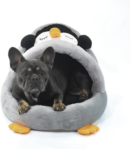 Cama Toca Pet Pinguim CINZA Luxo PETBUCO Veludo com Almofada para Cães Pequenos e Gatos