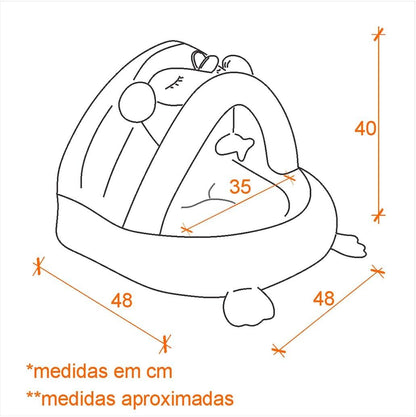 Cama Toca Pet Pinguim CINZA Luxo PETBUCO Veludo com Almofada para Cães Pequenos e Gatos