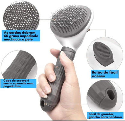 Escova Removedora de Pelos para Cães e Gatos, Auto-Limpante, (CINZA)