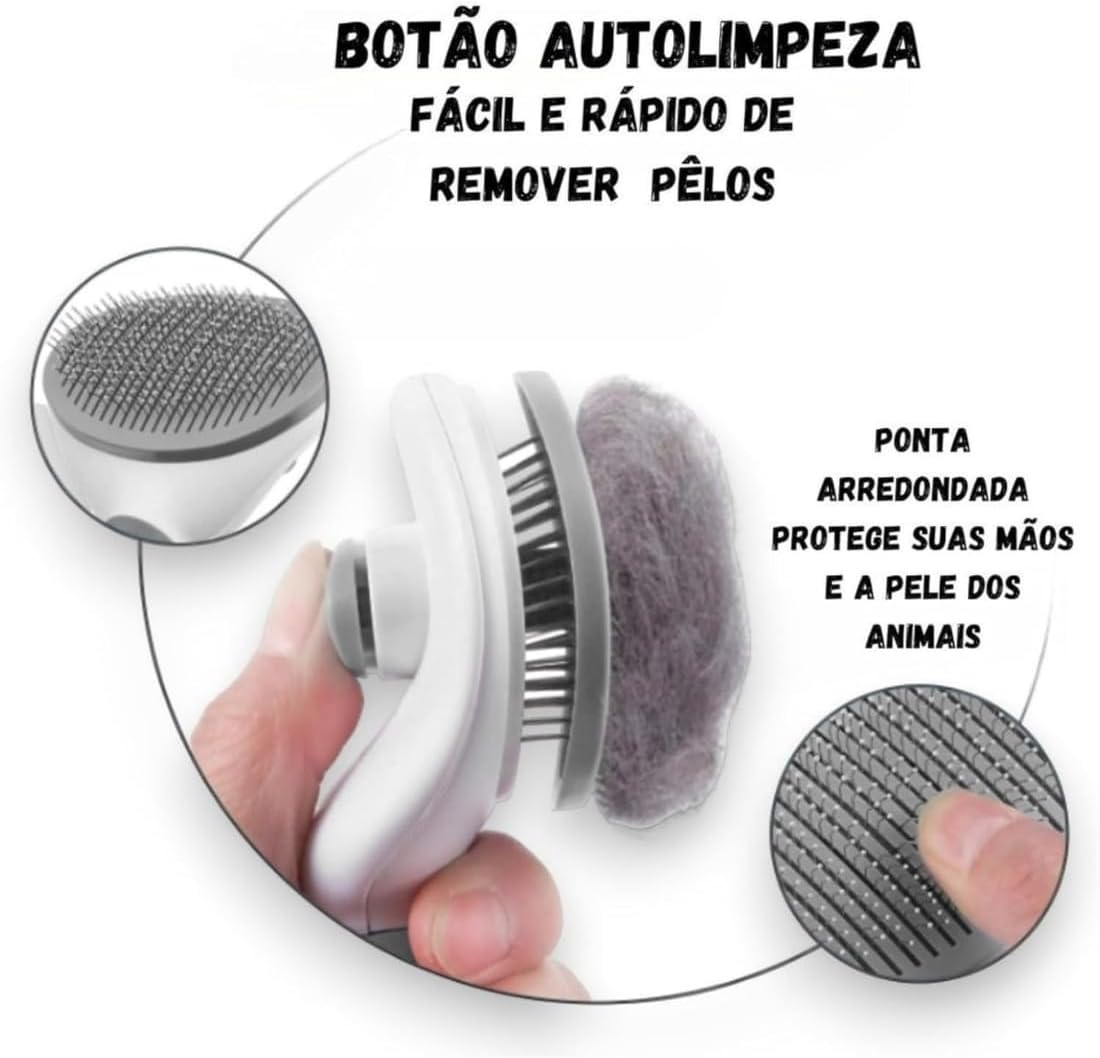 Escova Removedora de Pelos para Cães e Gatos, Auto-Limpante, (CINZA)