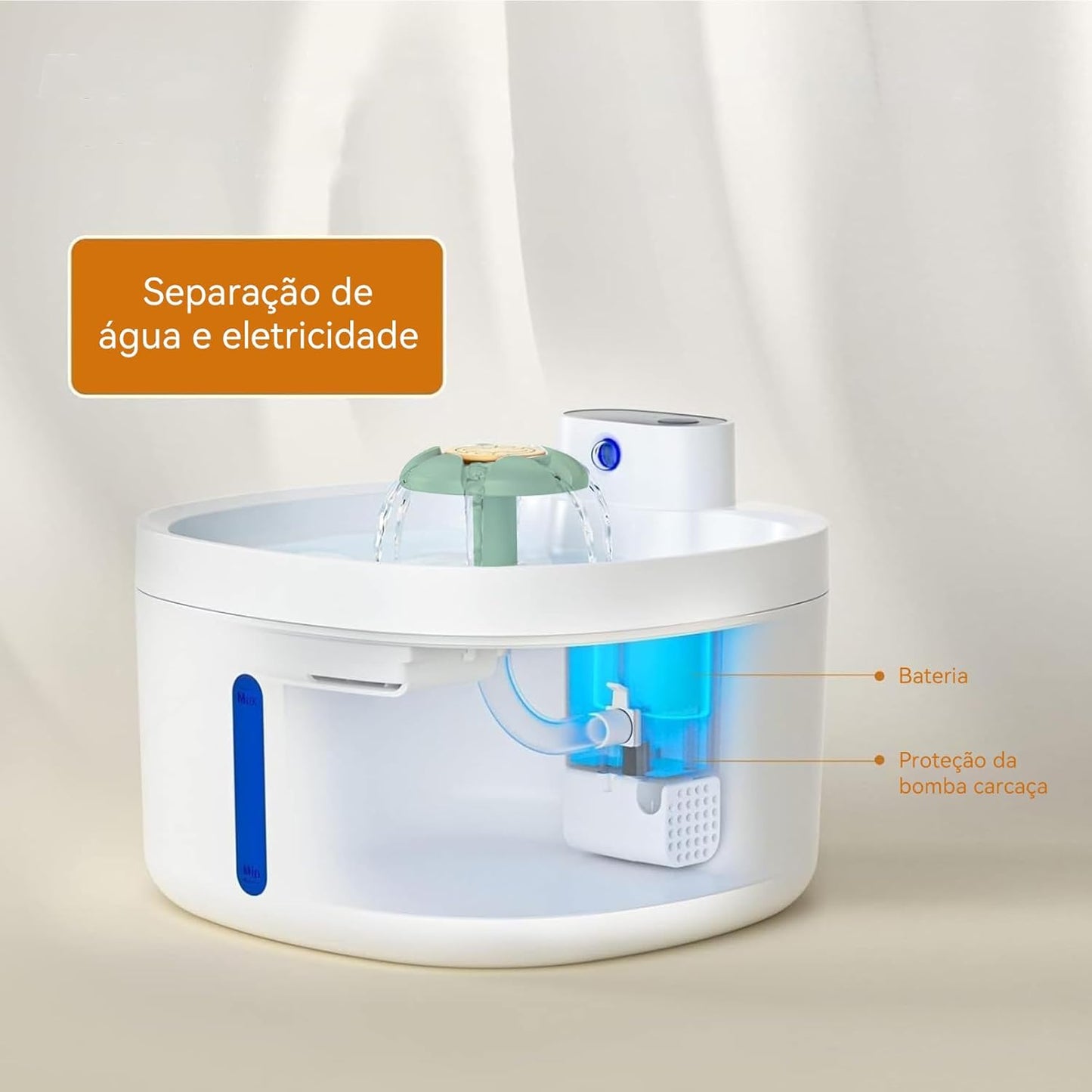 Fonte de água para gatos, 2.6L Fonte para gatos automática sem fio com janela de nível de água para gatos e cães com sensor de movimento