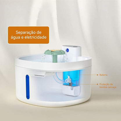 Fonte de água para gatos, 2.6L Fonte para gatos automática sem fio com janela de nível de água para gatos e cães com sensor de movimento