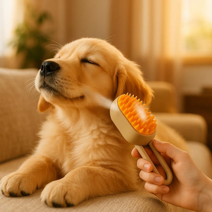 Escova Pet Premium Elétrica 3 em 1 Vapor Recarregável Cães Gatos Removedor de Pelos Massageadora Hidratante