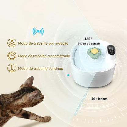 Fonte de água para gatos, 2.6L Fonte para gatos automática sem fio com janela de nível de água para gatos e cães com sensor de movimento