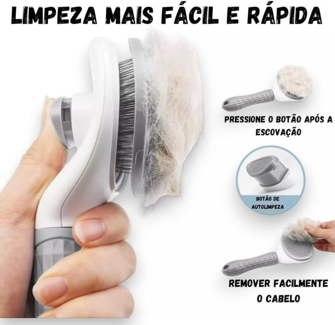 Escova Removedora de Pelos para Cães e Gatos, Auto-Limpante, (CINZA)