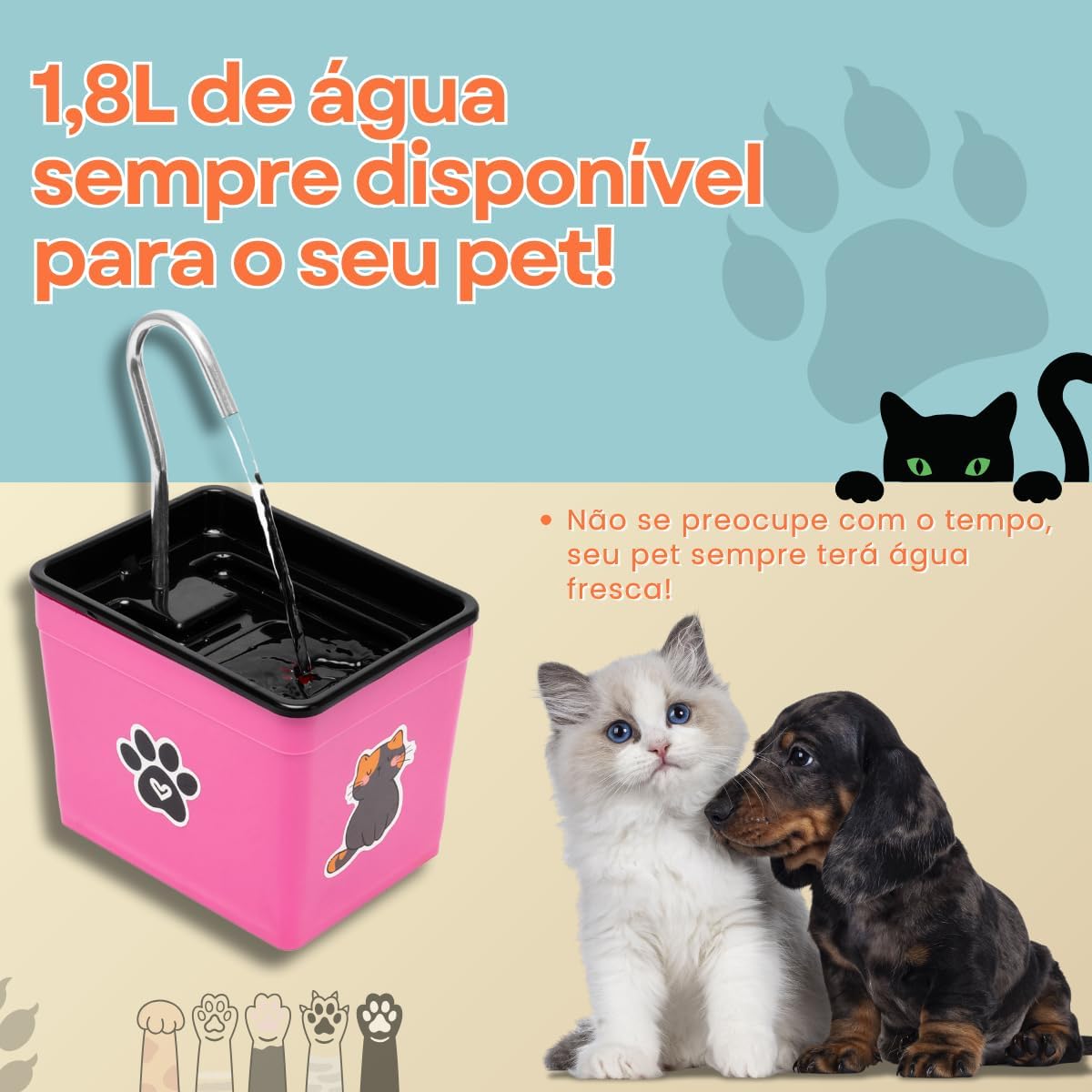 Bebedouro para Gatos 1,8L Automático – Fonte Silenciosa Bivolt, Estimula Hidratação, Evita Problemas Renais, Ideal para Pets (Vermelho, 1,8 Litros)