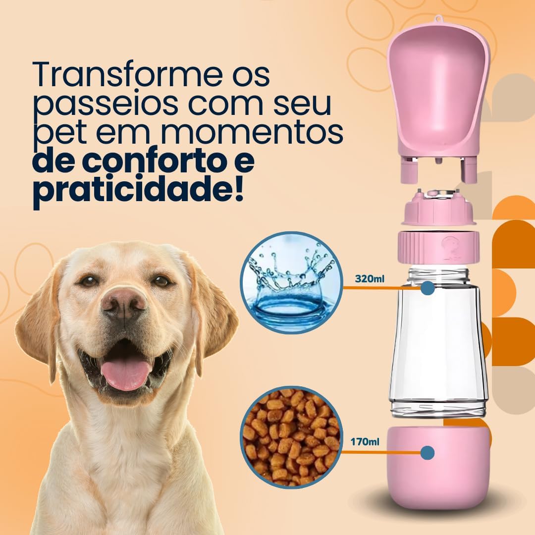 Genérico Garrafa Bebedouro Comedouro Pet Portátil 2 em 1 para Água e Ração - Ideal para Cães, Viagens e Atividades ao Ar Livre (Branca, 320 ml)