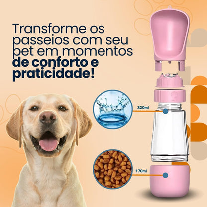 Genérico Garrafa Bebedouro Comedouro Pet Portátil 2 em 1 para Água e Ração - Ideal para Cães, Viagens e Atividades ao Ar Livre (Branca, 320 ml)