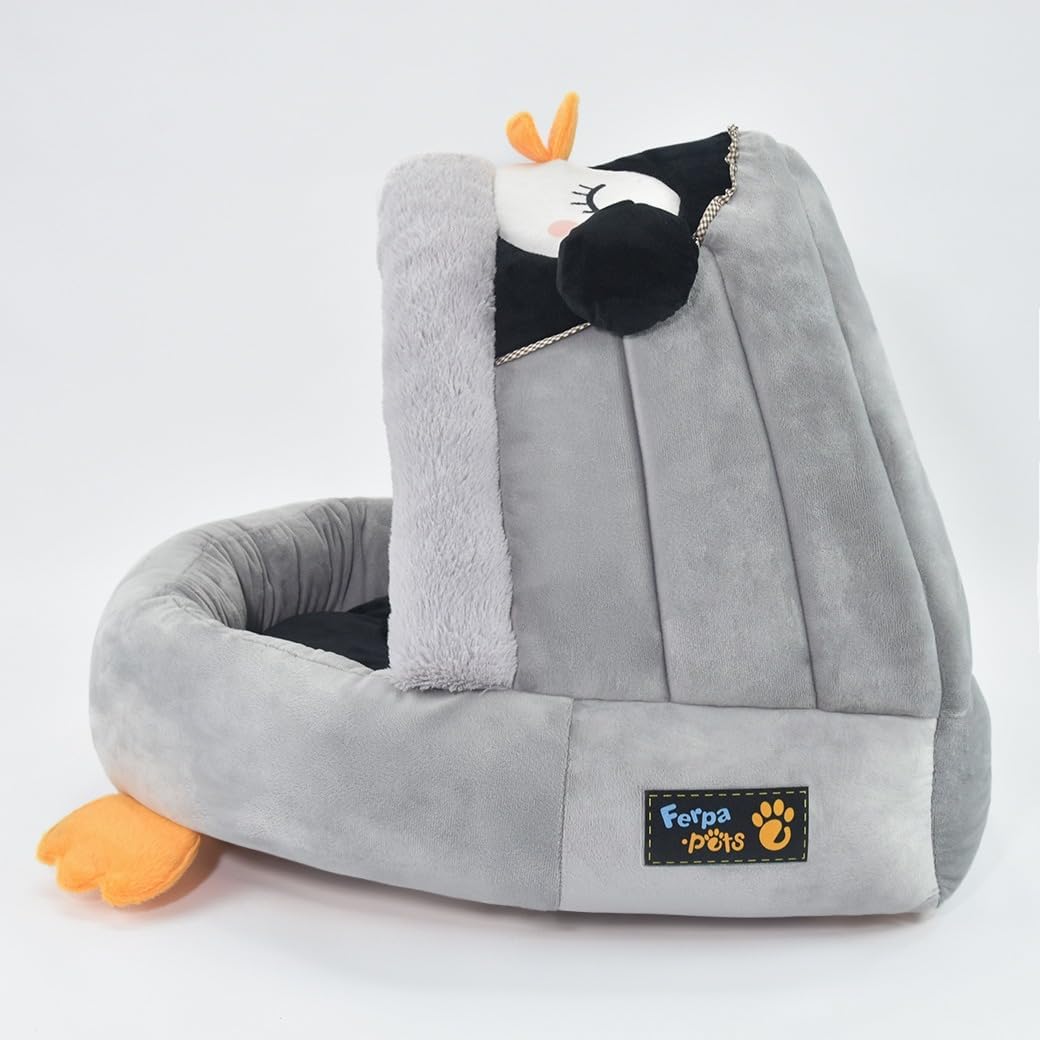 Cama Toca Pet Pinguim CINZA Luxo PETBUCO Veludo com Almofada para Cães Pequenos e Gatos