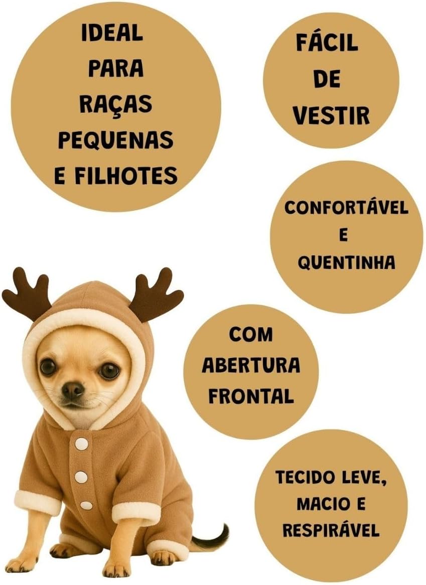 Fantasia de Alce para Cachorro e Gato Roupa Pet (Médio (M))