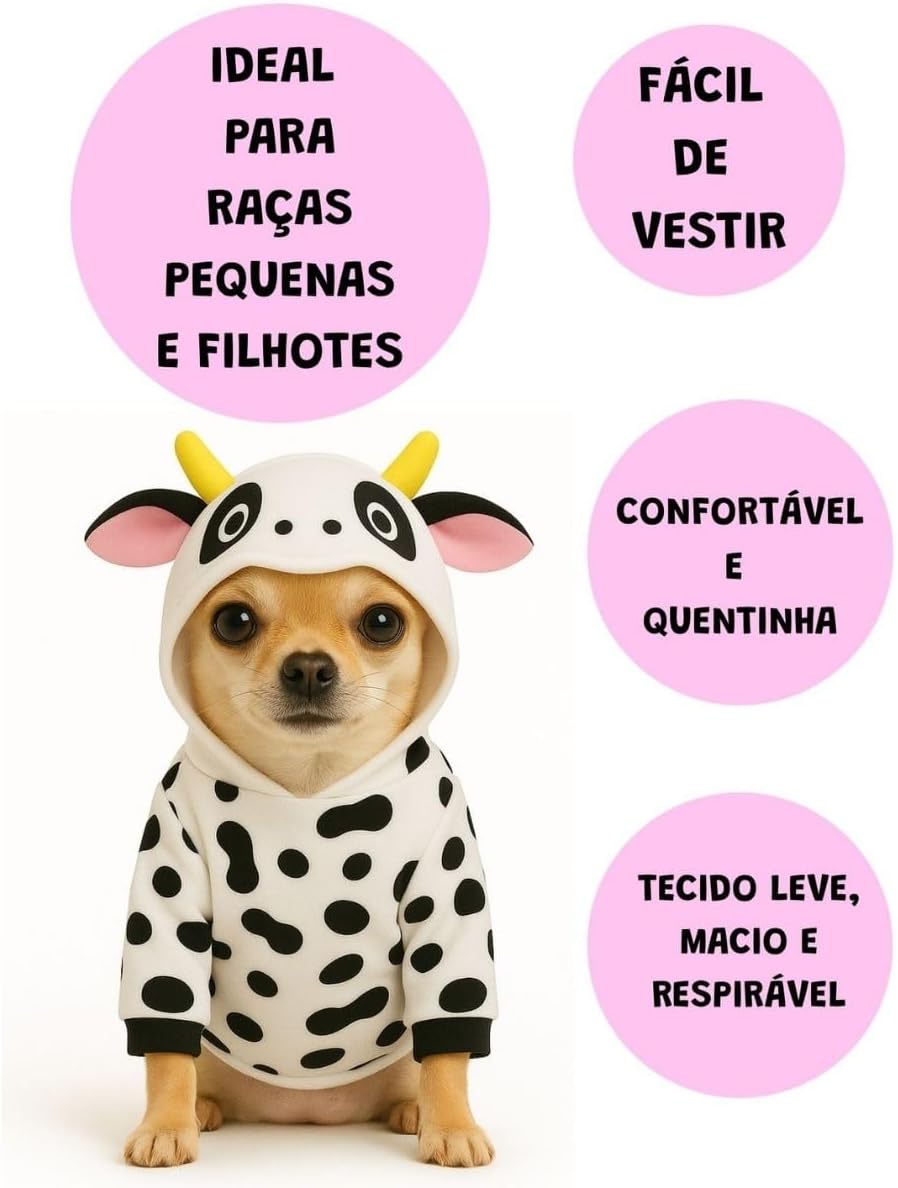 Fantasia de Vaca para Cachorro e Gato Roupa Pet (Médio (M))