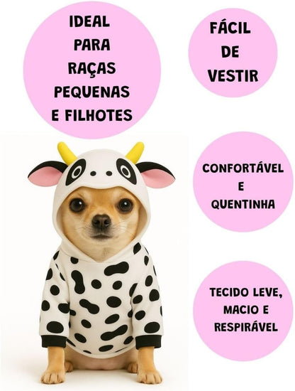 Fantasia de Vaca para Cachorro e Gato Roupa Pet (Médio (M))