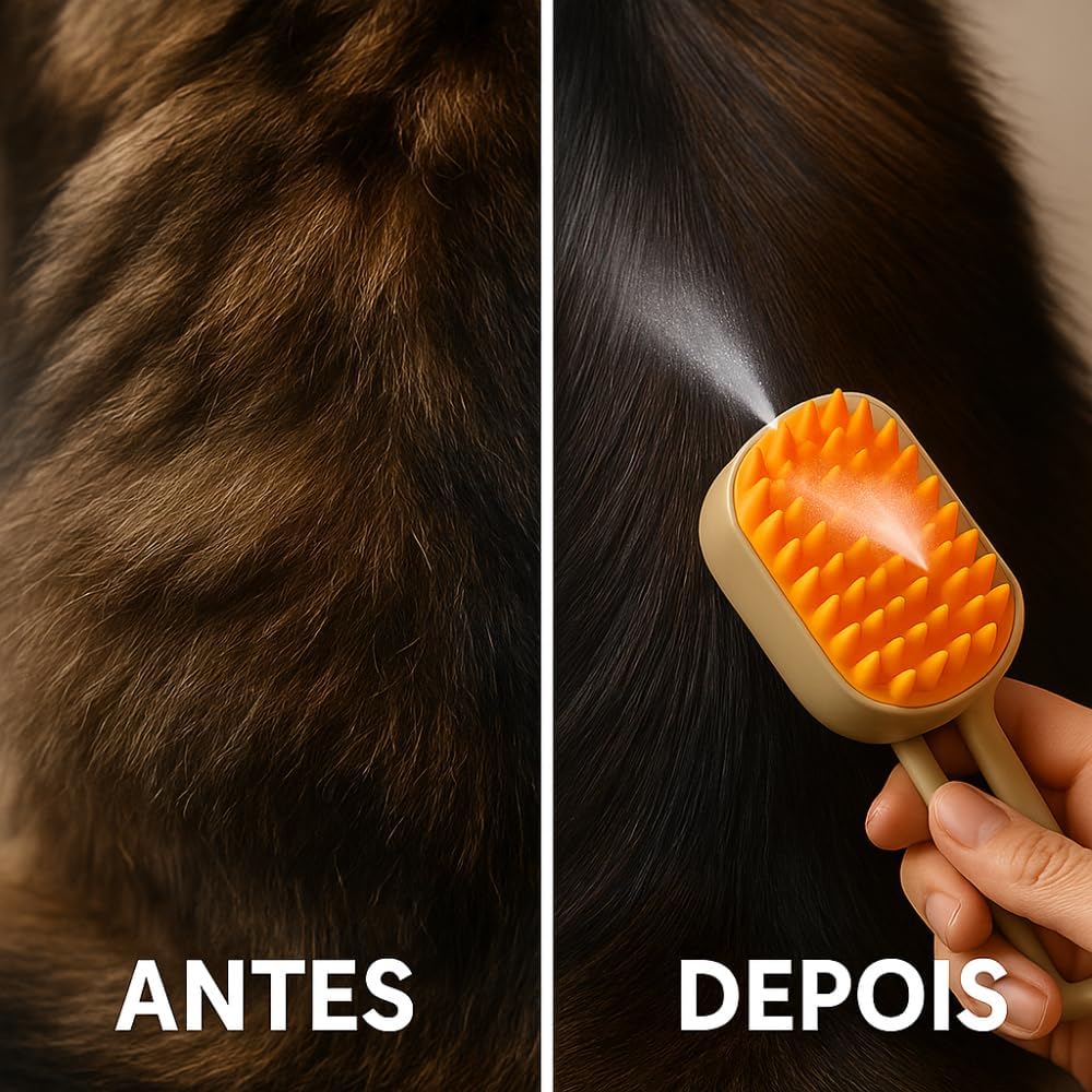 Escova Pet Premium Elétrica 3 em 1 Vapor Recarregável Cães Gatos Removedor de Pelos Massageadora Hidratante