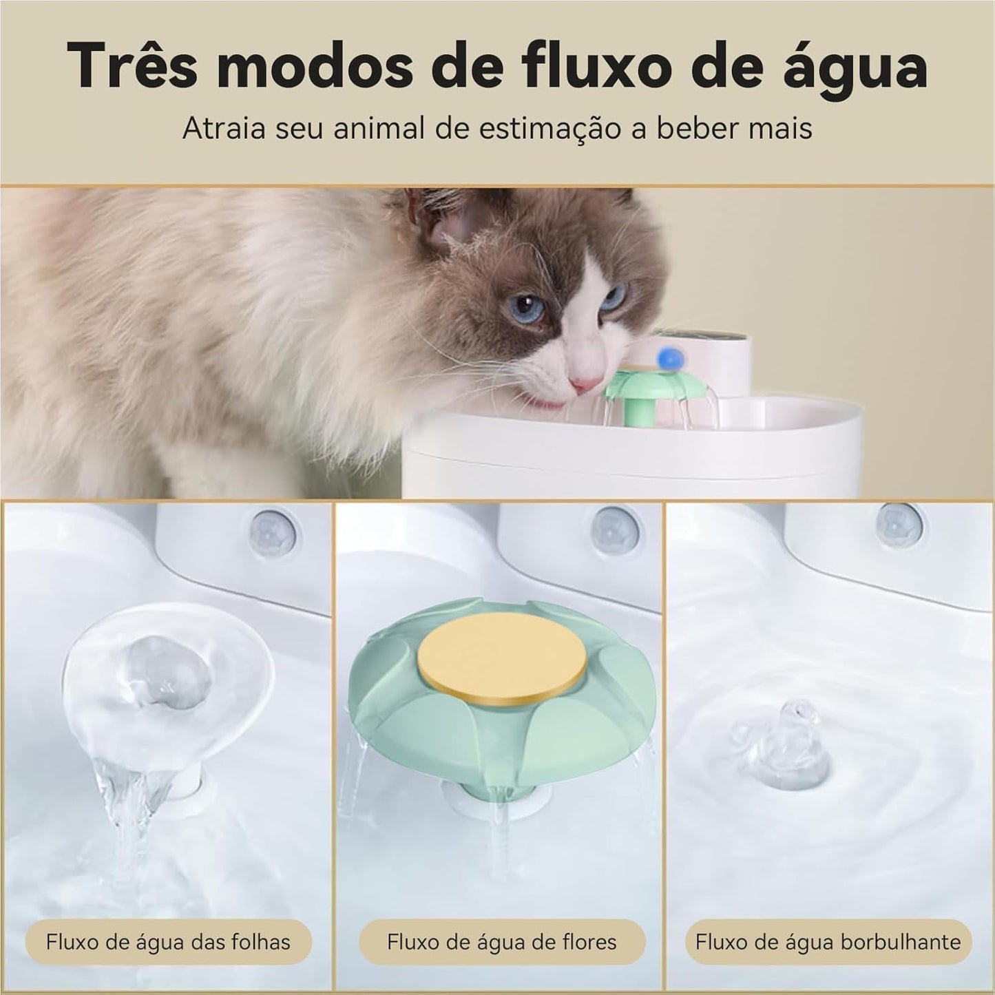 Fonte de água para gatos, 2.6L Fonte para gatos automática sem fio com janela de nível de água para gatos e cães com sensor de movimento